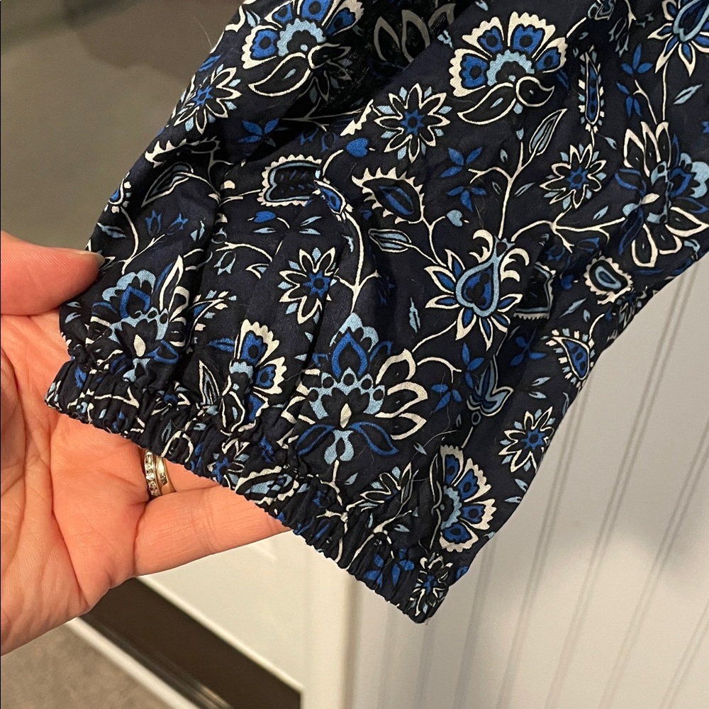 LOFT Dark Blue Floral Patterned Long Sleeve Blouse | Large NWT - Picture 6 of 14